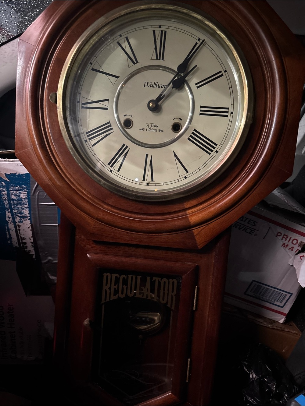 Waltham “Regulator” (vintage) 31 day chime pendulum wooden case wall clock